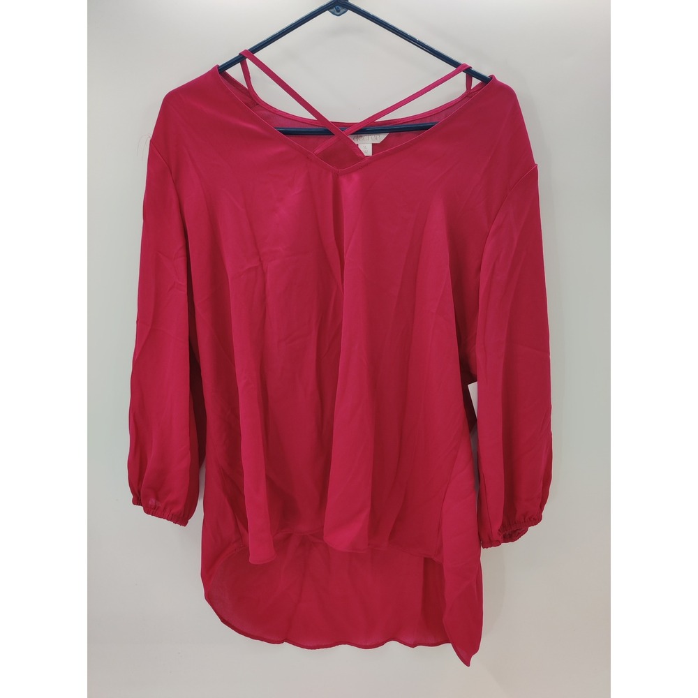 Decree Polynesian Rose V-Neck Crisscross Strap High-Low Blouse XL 12S79050KQ‎